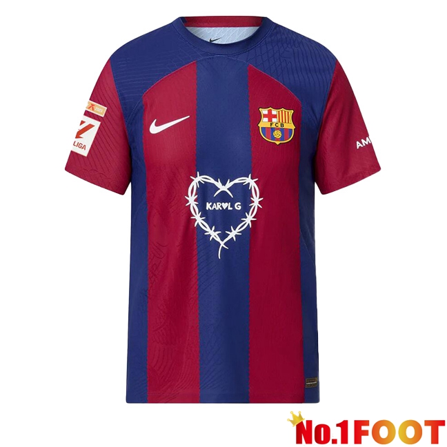 FC Barcelona Soccer Jersey Karol G Special Edition Blue Red 2023/2024