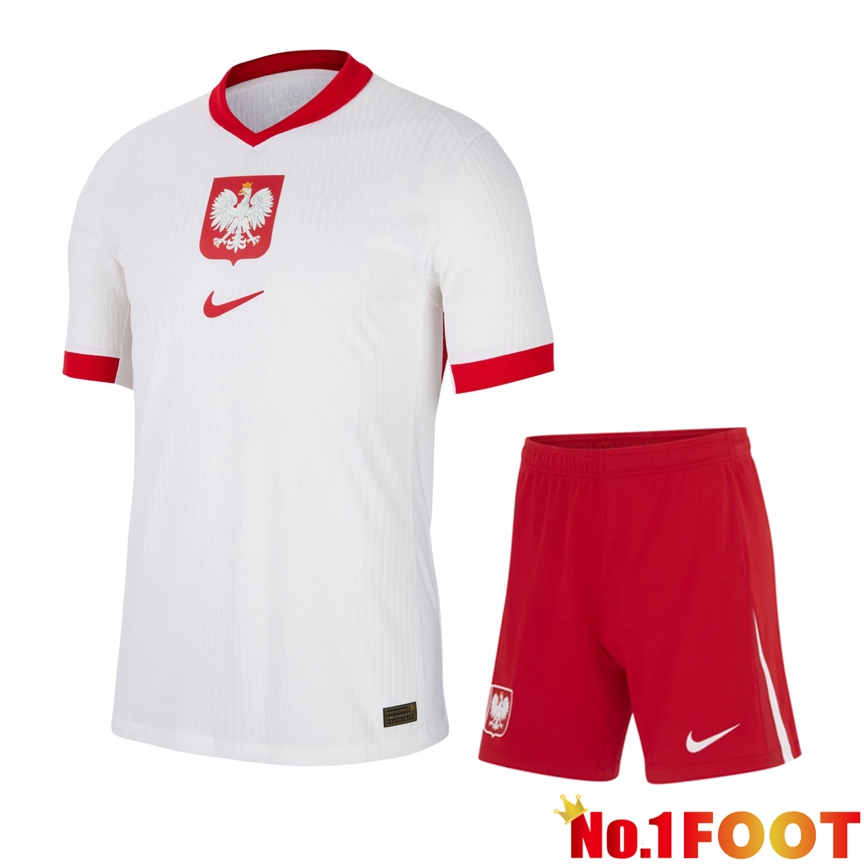 Poland Home Soccer Jersey + Shorts Kit UEFA Euro 2024