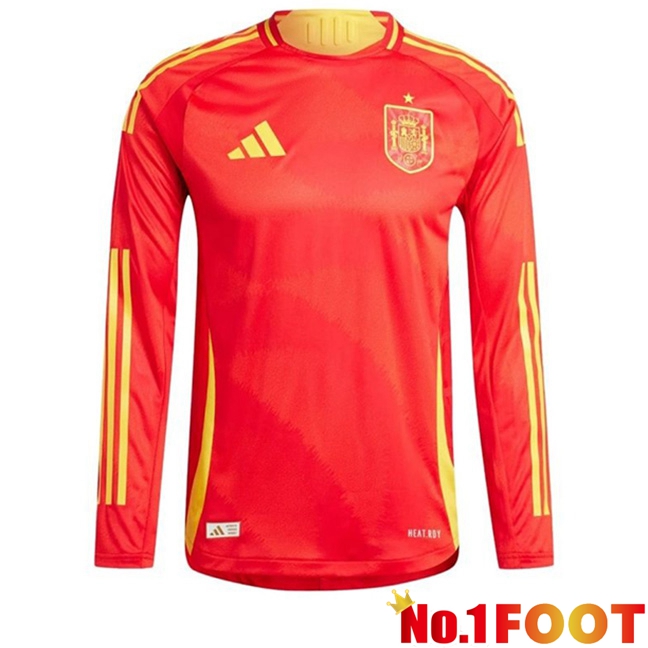 Spain Home Soccer Jersey Long Sleeve UEFA Euro 2024