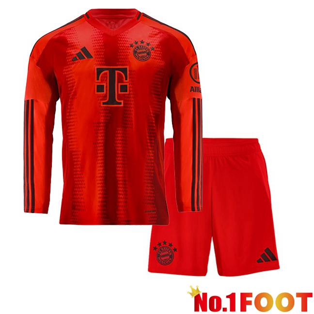 Bayern Munich Kids Home Soccer Jersey Long Sleeve Red 2024/2025