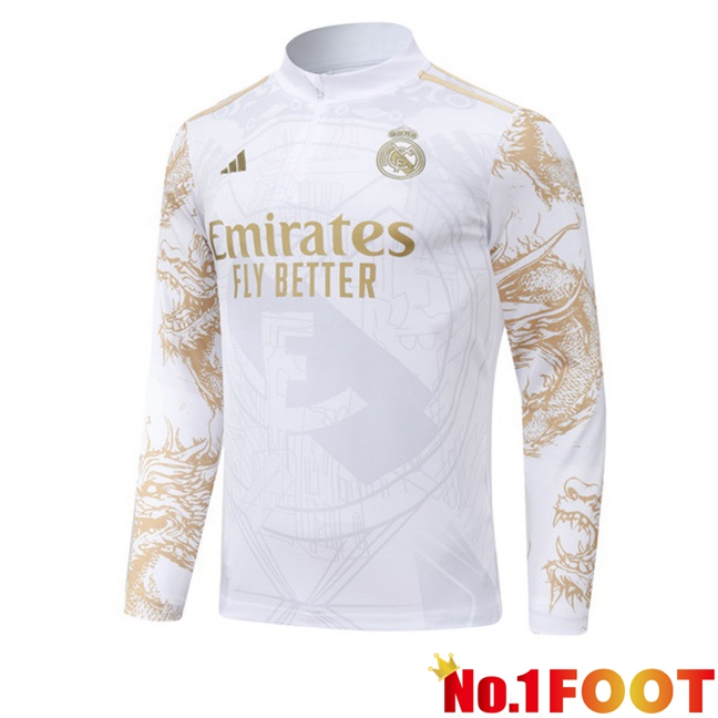 Real Madrid Training Sweatshirt White Yellow 2024/2025