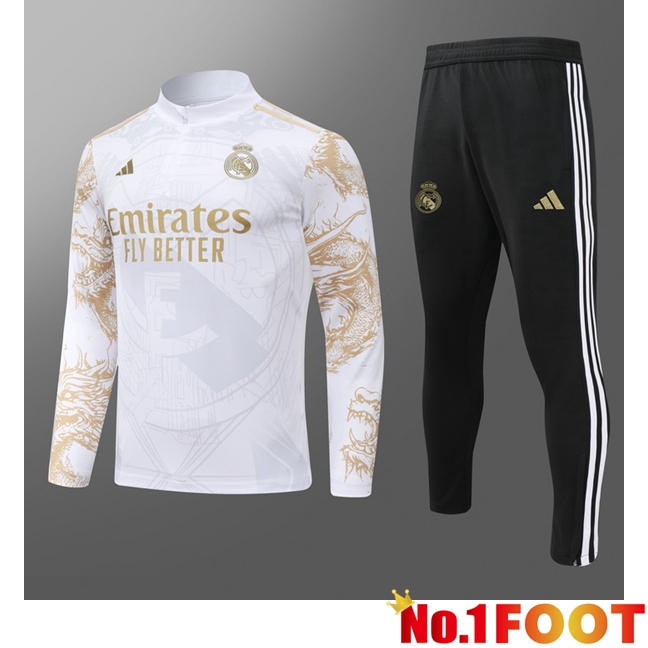 Real Madrid Kids kit Training TracksuitWhite Yellow 2024/2025