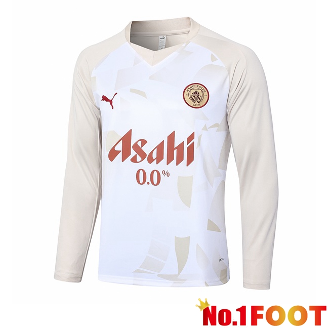 Manchester City Training Sweatshirt White Yellow 2024/2025 - Click Image to Close