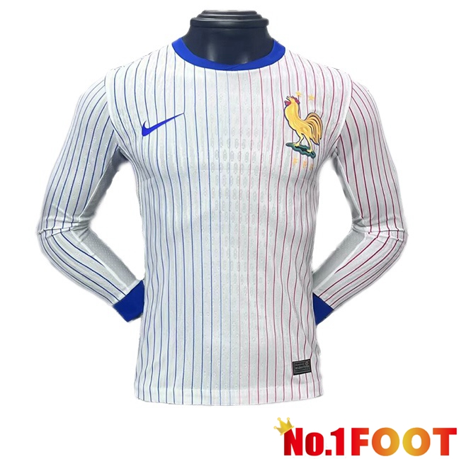 France Away Soccer Jersey Long Sleeve White 2024/2025