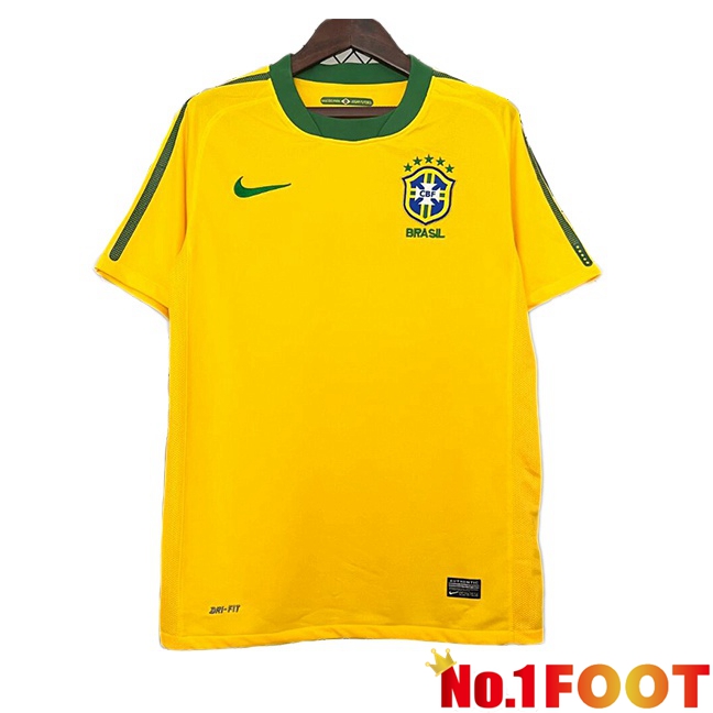 Brazil Retro Home Soccer Jersey Yellow 2010