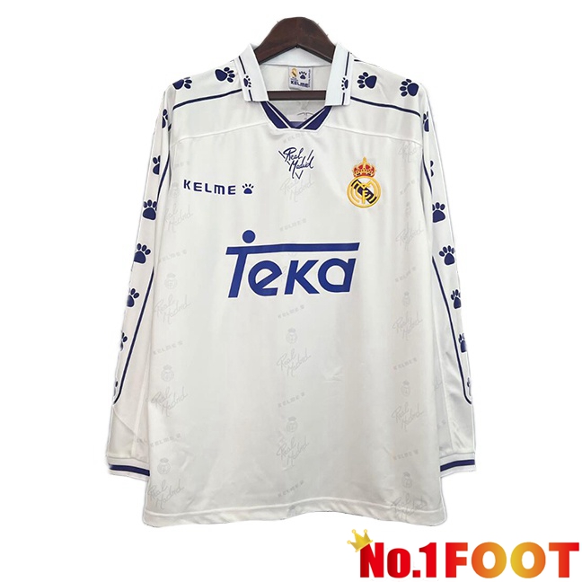 Real Madrid Retro Home Soccer Jersey Long Sleeve White1994-1996