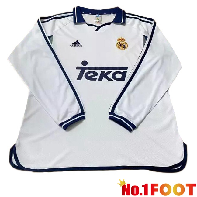 Real Madrid Retro Home Soccer Jersey Long Sleeve White 2000-2001