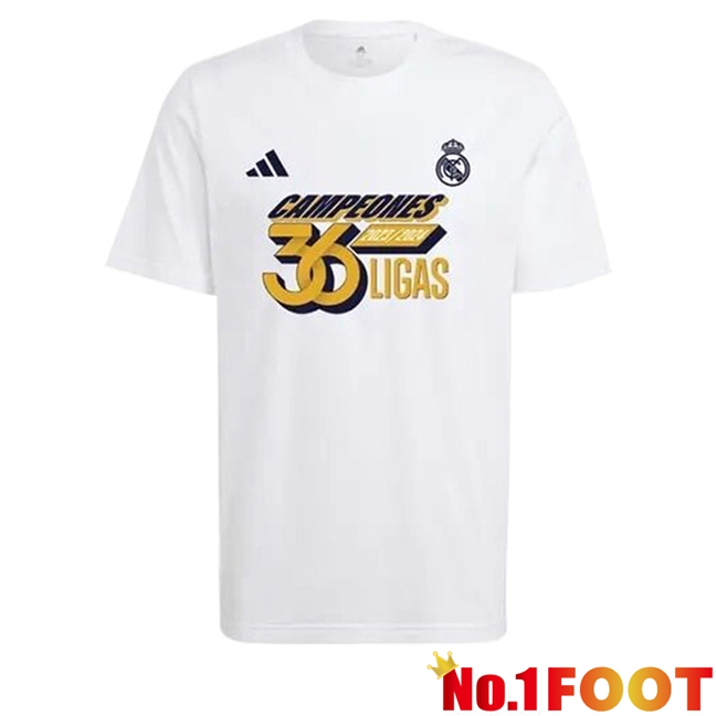 Real Madrid Soccer Jersey T-Shirt 36 LIGAS Champions Cotton White 2024/2025