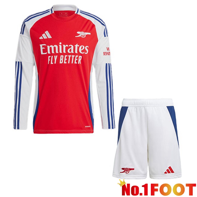 Arsenal Kids Home Soccer Jersey Long sleeve Red White 2024/2025