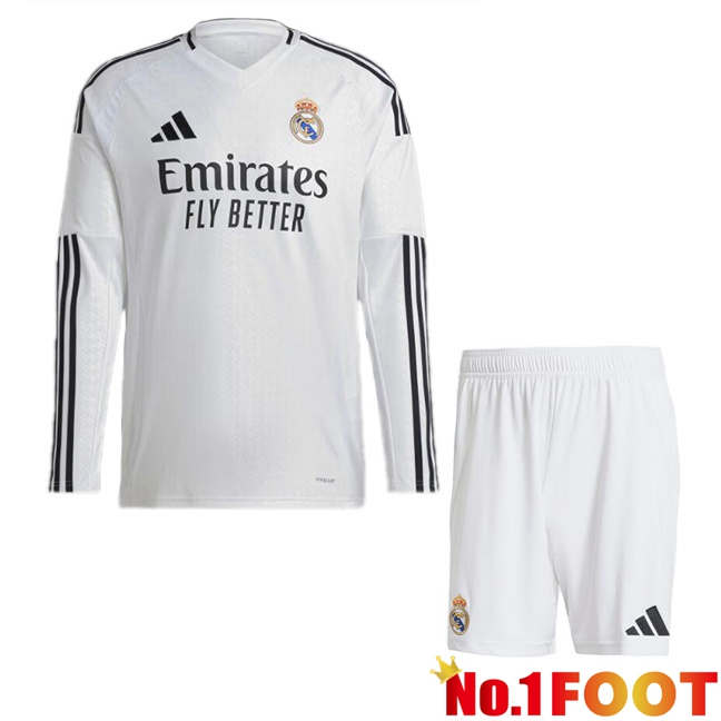 Real Madrid Kids Home Soccer Jersey Long sleeve White 2024/2025