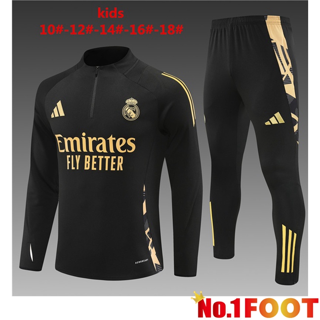 Real Madrid Kids kit Training Tracksuit Black 2024/2025 - Click Image to Close