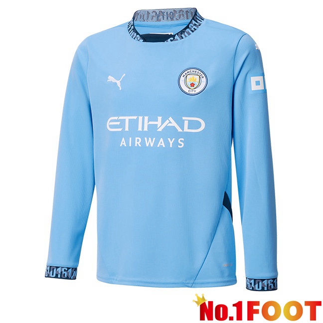 Manchester City Home Soccer Jersey Long sleeve Blue 2024/2025