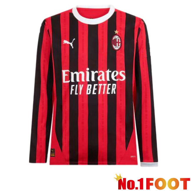 AC Milan Home Soccer Jersey Long sleeve Red Black 2024/2025