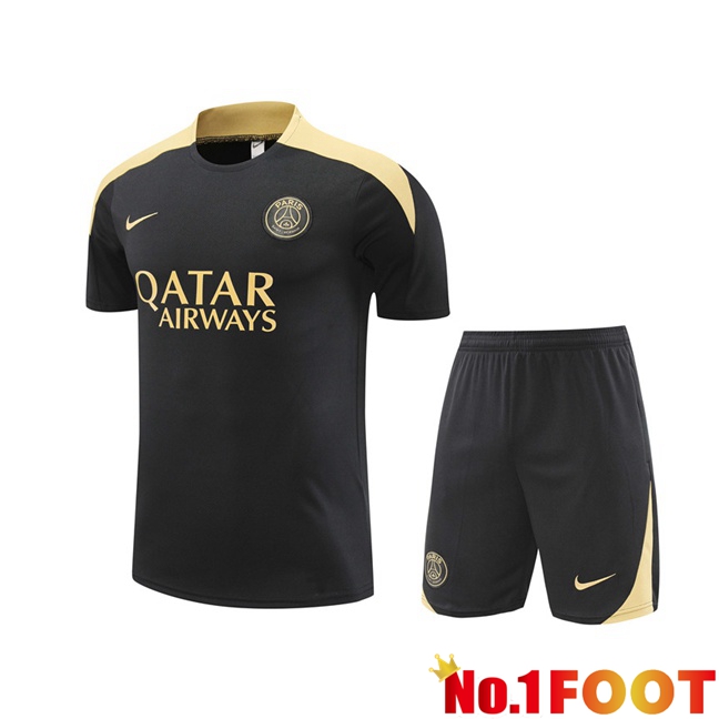 Paris PSG kit Training T Shirt + Shorts Black 2024/2025