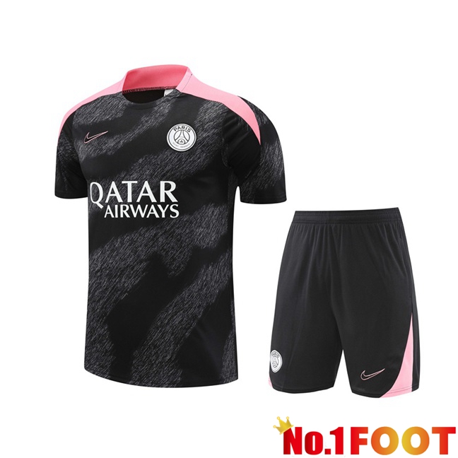 Paris PSG kit Training T Shirt + Shorts Black 2024/2025