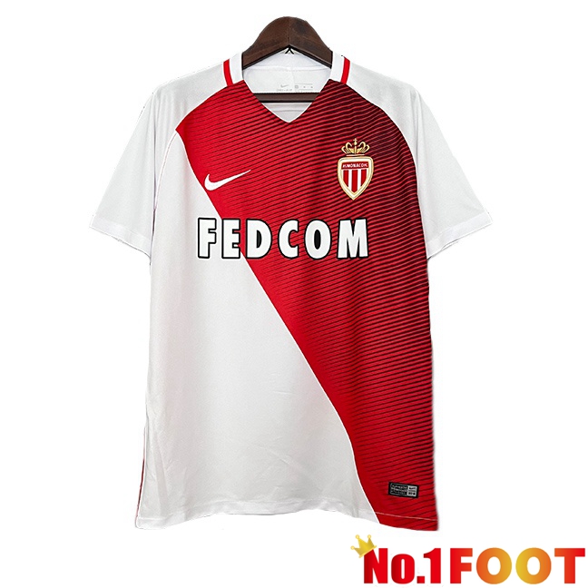 AS Monaco Retro Home Soccer Jersey White Red 2016-2017