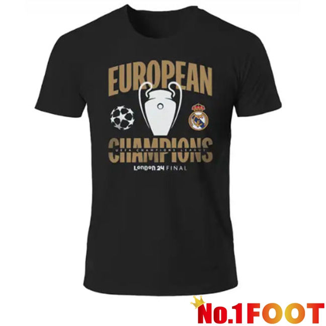 Real Madrid Soccer Jersey T-Shirt Champions 15 Black 2024/2025