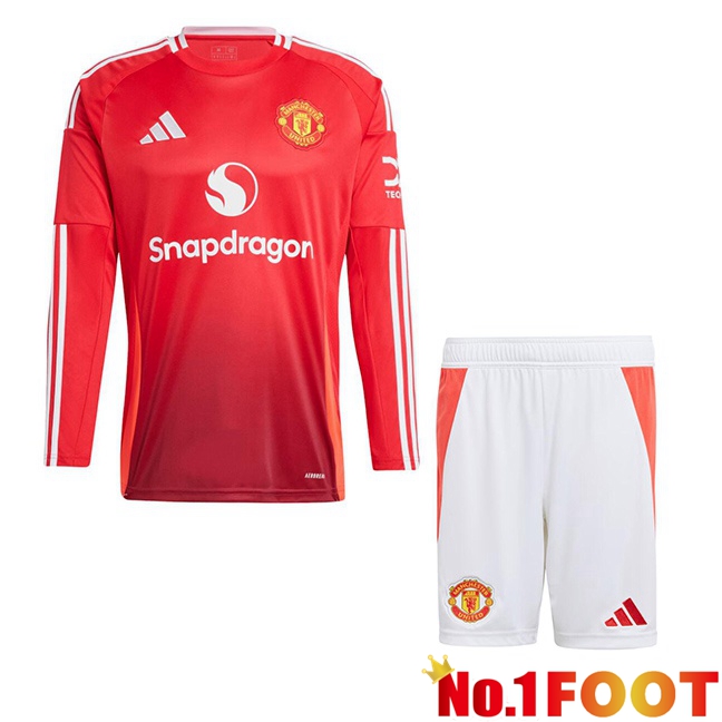 Manchester United Kids Home Soccer Jersey Long sleeve Red 2024/2025