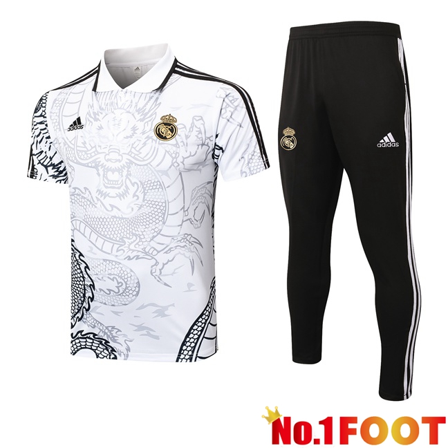 Real Madrid Soccer Polo + Training Pants White 2024/2025 - Click Image to Close