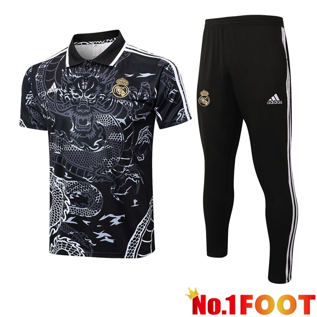 Real Madrid Soccer Polo + Training Pants Black 2024/2025 - Click Image to Close