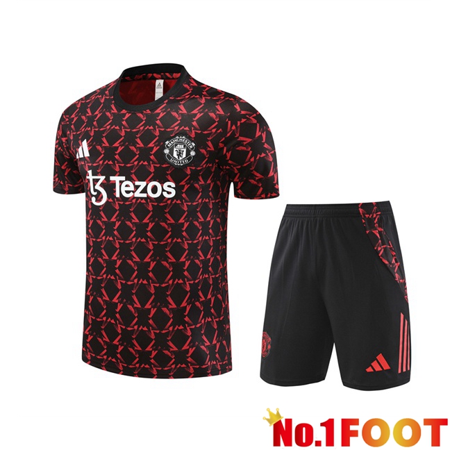 Manchester United kit Training T Shirt + Shorts Black Red 2024/2025