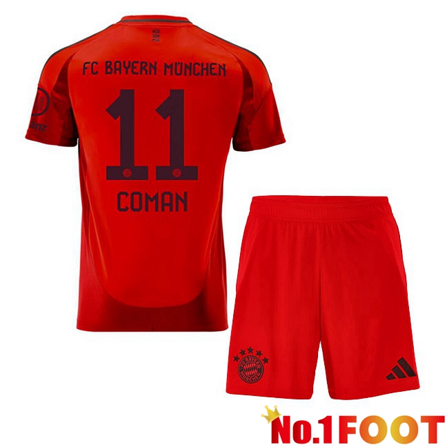 Bayern Munich (Coman 11) Kids Home Soccer Jersey Red 2024/2025