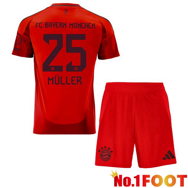 Bayern Munich (Müller 25) Kids Home Soccer Jersey Red 2024/2025