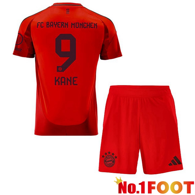 Bayern Munich (Kane 9) Kids Home Soccer Jersey Red 2024/2025