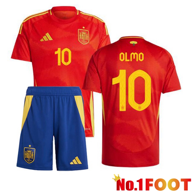 Spain (OLMO 10) Kids Home Soccer Jersey Red 2024/2025