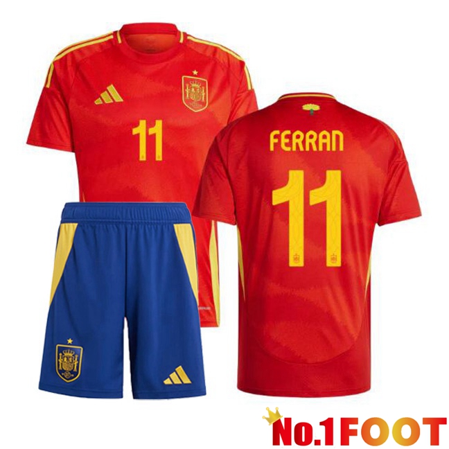 Spain (FERRAN 11) Kids Home Soccer Jersey Red 2024/2025