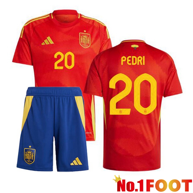 Spain (PEDRI 20) Kids Home Soccer Jersey Red 2024/2025