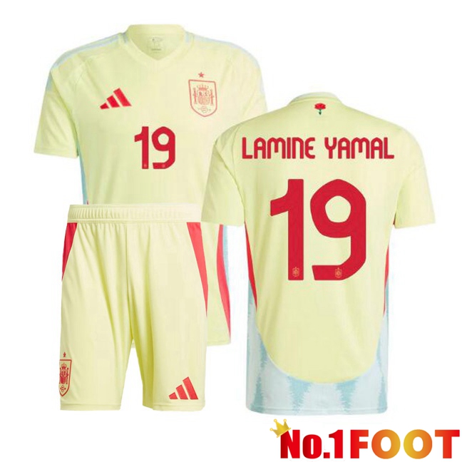 Spain (LAMINE YAMAL 19) Kids Away Soccer Jersey Yellow 2024/2025