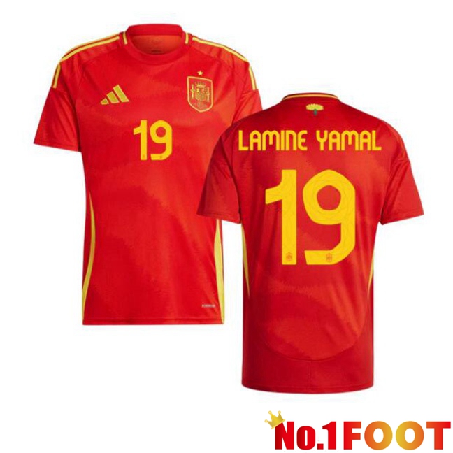 Spain (LAMINE YAMAL 19) Home Soccer Jersey Red 2024/2025