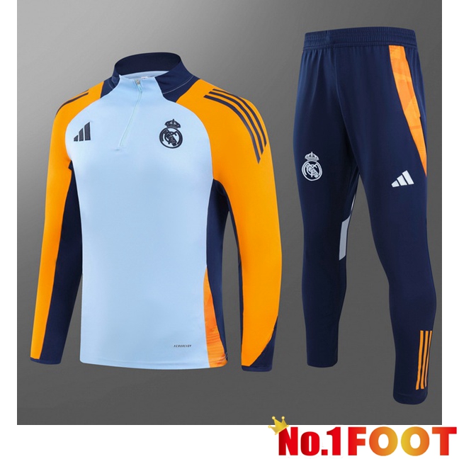 Real Madrid Kids kit Training Tracksuit White Orange 2024/2025 - Click Image to Close