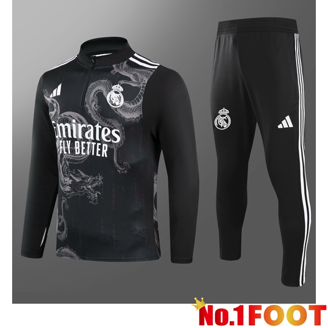 Real Madrid Kids kit Training Tracksuit Black 2024/2025 - Click Image to Close