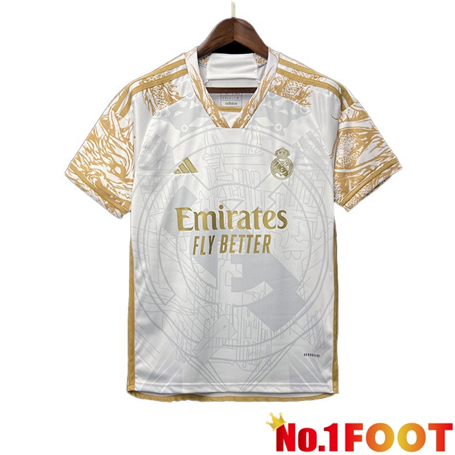 Real Madrid Soccer Jersey Special Edition White Yellow 2024/2025