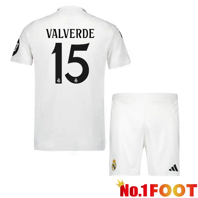 Real Madrid (Valverde 15) Kids Home Soccer Jersey White 2024/2025