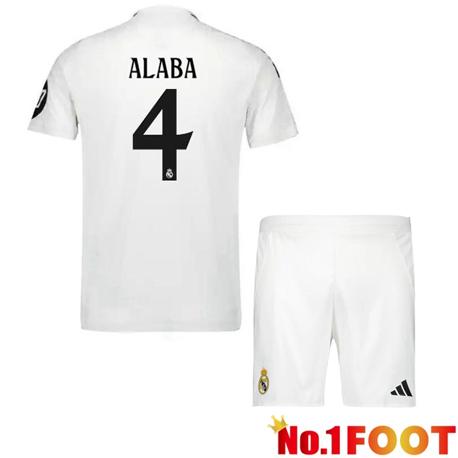 Real Madrid (Alaba 4) Kids Home Soccer Jersey White 2024/2025