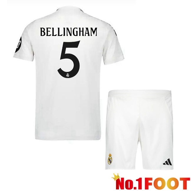 Real Madrid (Bellingham 5) Kids Home Soccer Jersey White 2024/2025