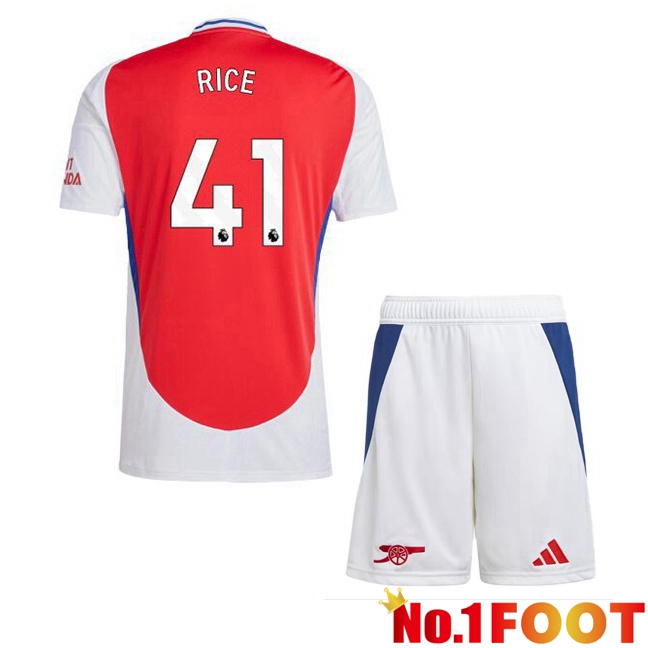 Arsenal (RICE 41) Kids Home Soccer Jersey Red White 2024/2025