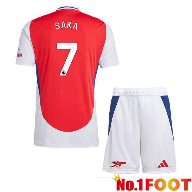 Arsenal (SAKA 7) Kids Home Soccer Jersey Red White 2024/2025