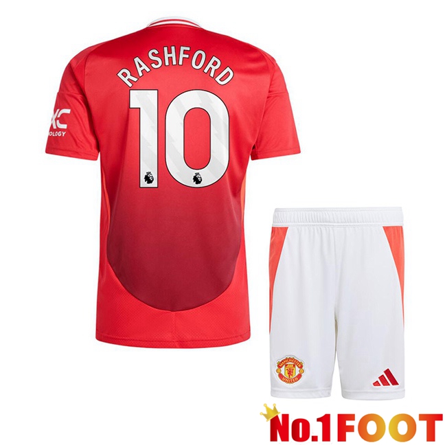 Manchester United (Rashford 10) Kids Home Soccer Jersey Red 2024/2025