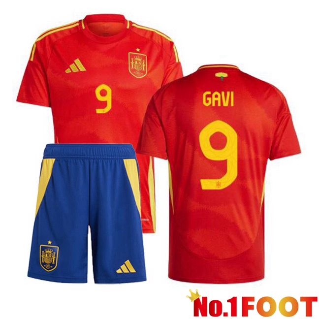 Spain (GAVI 9) Kids Home Soccer Jersey Red UEFA Euro 2024