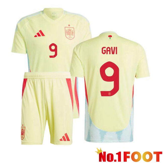 Spain (GAVI 9) Kids Away Soccer Jersey Yellow UEFA Euro 2024