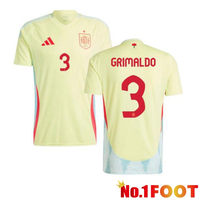 Spain (GRIMALDO 3) Away Soccer Jersey Yellow UEFA Euro 2024