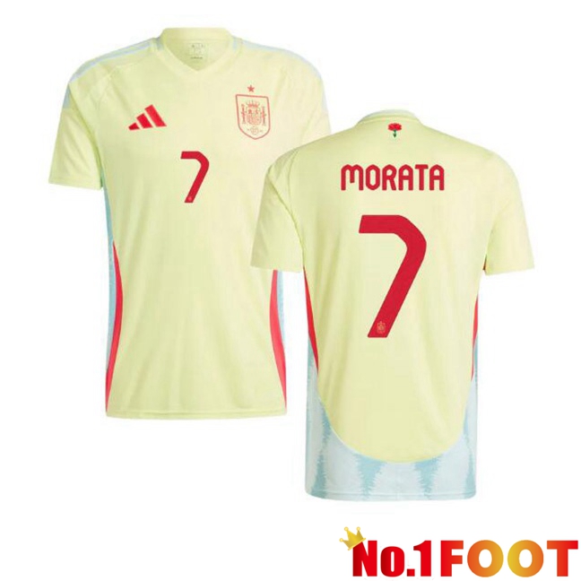 Spain (MORATA 7) Away Soccer Jersey Yellow UEFA Euro 2024