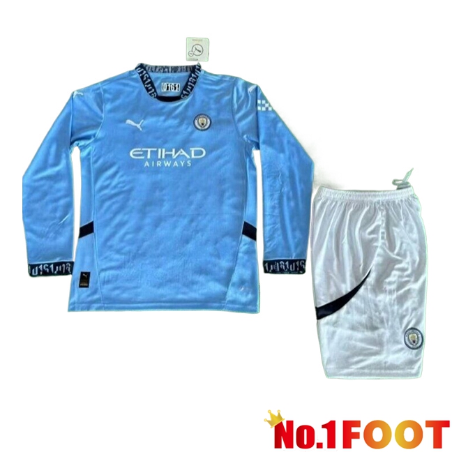 Manchester City Kids Home Soccer Jersey Long sleeve 2024/2025