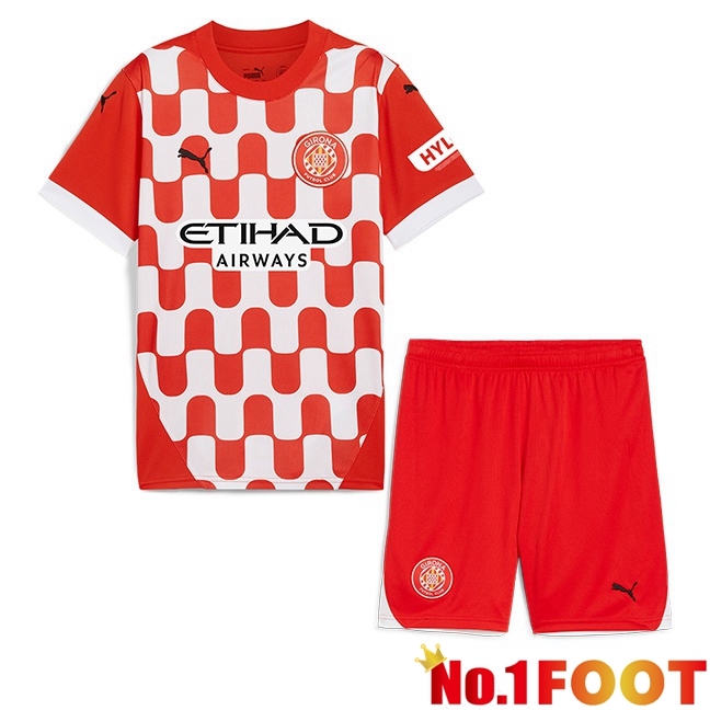 Girona Kids Home Soccer Jersey Red White 2024/2025 - Click Image to Close