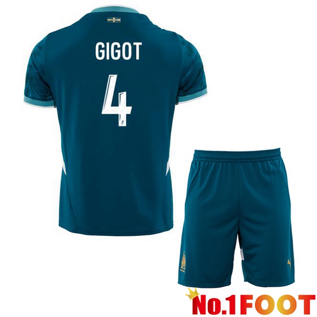 Marseille OM (GIGOT 4) Kids Away Soccer Jersey Blue 2024/2025