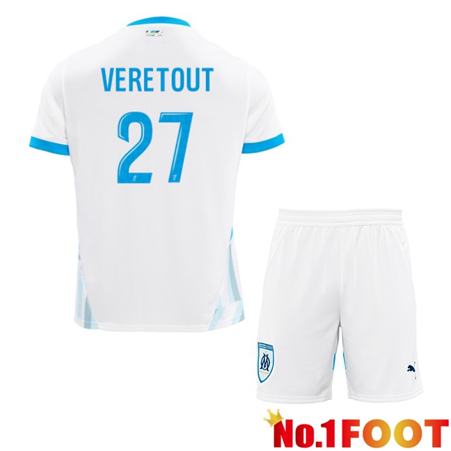 Marseille OM (VERETOUT 27) Kids Home Soccer Jersey White 2024/2025